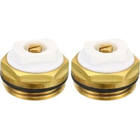 3/4" BSP Mâle Filet Manuel Radiateur Air Ventilation Bouchon Vannes, 2 Paquet Laiton Bouchon pour Radiateur Chauffage, Or Blanc (1/5)
