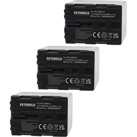 EXTENSILO 3x Akku kompatibel mit Sony DCR-TRV265E, DCR-TRV270E, DCR-TRV27, DCR-TRV285E, DCR-TRV270, DCR-TRV30 Kamera (4800 mAh, 7,2 V, Li-Ion) (1/3)
