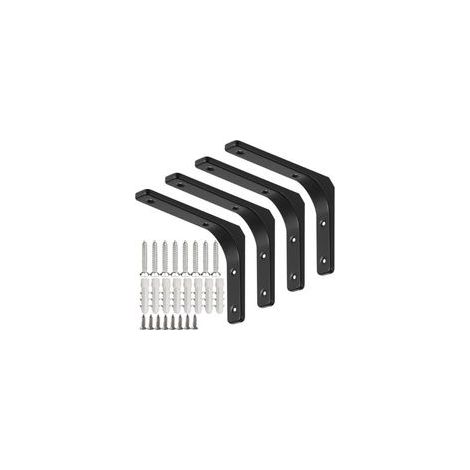 4 Pièces Équerre Étagère de Fixation Noir, Supports D'étagère Murale, Équerre Murale en Forme de L avec Vis et Ancrages Assortis, Capacité de Charge Maximale de 70kg (150 x 200 mm) (1/4)