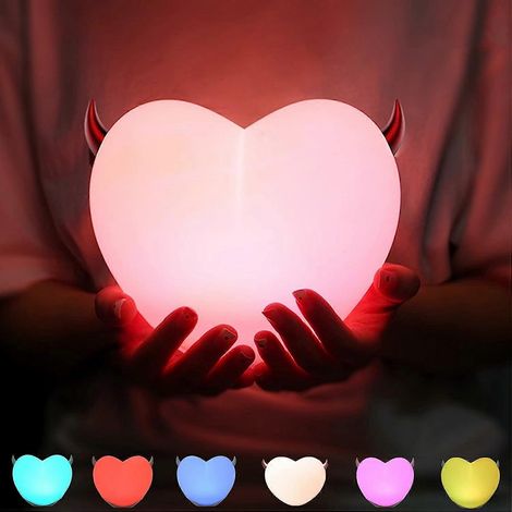 Lampe de chevet en forme de cœur de diable et d'aile d'ange, avec capteur tactile LED 7 couleurs, bracelet en caoutchouc remplaçable, rechargeable et portable, en silicone. Idéale pour la Saint-Valent (1/5)