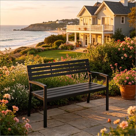 Banc de Jardin Extérieur avec Dossier, Banc de Parc Robuste pour Terrasse, Patio et Jardin