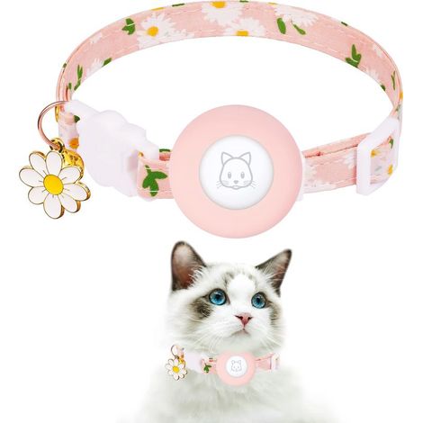 Collier pour chat, collier pour chaton, en silicone, avec clochette et pendentif fleur (rose). (1/5)