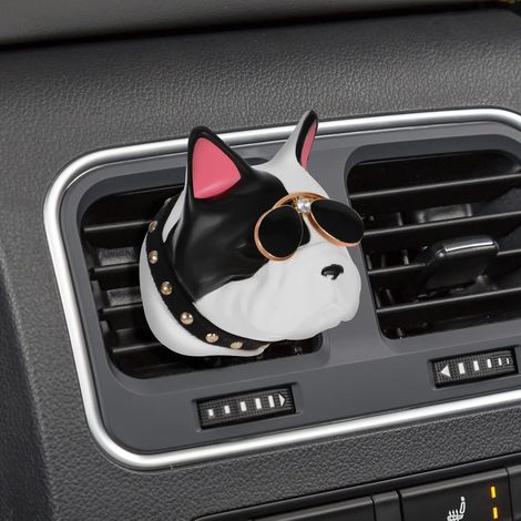Diffuseur d'huiles essentielles d'aromathérapie en forme de bouledogue français avec lunettes de soleil pour voiture, désodorisant pour l'air de la voiture (1/5)