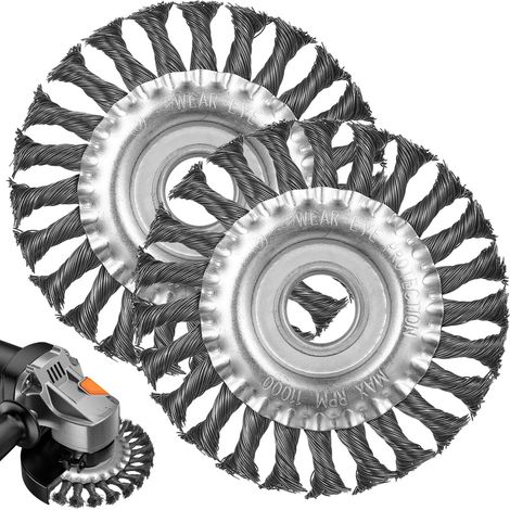 Set di 2 Brosses Rondes, Brosse Metallique pour Perceuse, 125mm x 22mm Brosses Métalliques Meuleuse, Disque Brosse Métallique Ronde Brosse Ronde Tressée Acier pour Perceuse Meuleuse d'Angle (1/5)