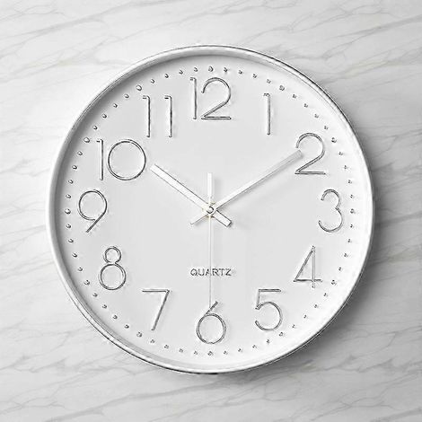 Horloge murale silencieuse à quartz de qualité, ronde, facile à lire, blanc argenté SZRH A-SD (1/5)