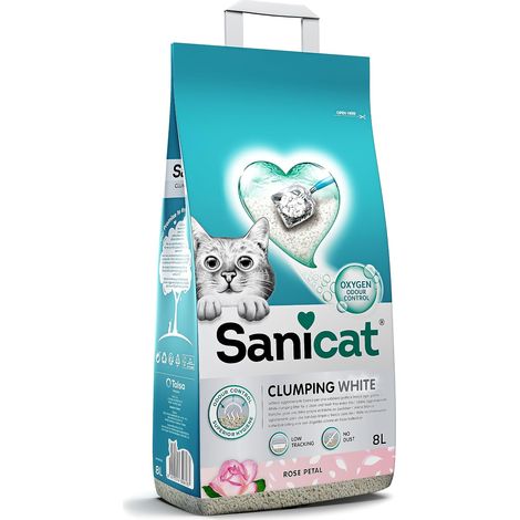 Litière pour Chats agglomérante Blanche - Parfum de pétales de Rose, Fabriquée à partir de minéraux naturels avec contrôle des odeurs, Capacité de 8 L (1/5)