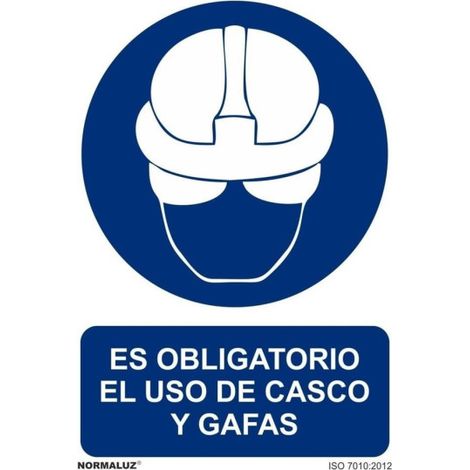 Señal de obligación Es Obligatorio El Uso de Casco y Gafas SEKURECO                         100 x 150 mm                          ADHESIVOS DE VINILO (1/2)
