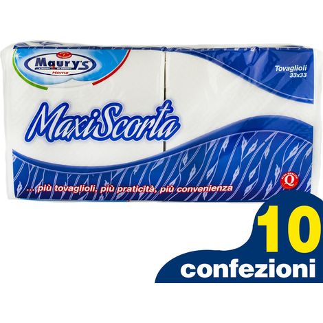SET 10 MAURY'S TOVAGLIOLI BIANCHI 33X33CM MONOVELO 2300 PZ MAXI SCORTA (1/5)