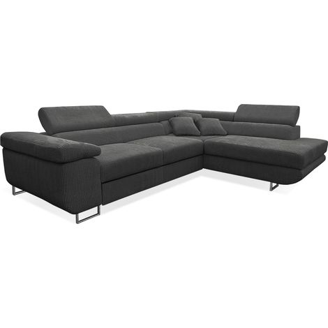 Ecksofa, gerade umwandelbar, 4-sitzig, Truhe Martin Cord Dunkelgrau