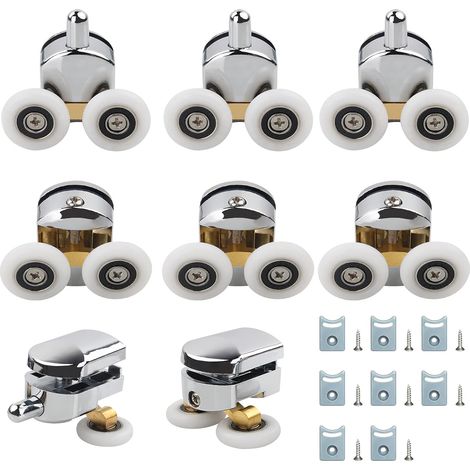 Rodillos dobles para puertas correderas de ducha, aptos para puertas curvas y puertas de cristal de 4 a 6 mm, 23 mm (4 en la parte superior y 4 en la inferior). (1/5)