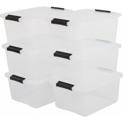 Iris Ohyama – Boite de rangement plastique avec couvercle 15L – Lot de 6 – Transparent – Résistant aux chocs – Poignée intégrée pour transport