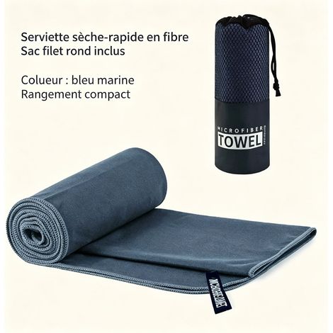 Serviette de bain en microfibre double face velours, séchage rapide, ultra absorbante, serviette de sport et de plage compacte - Bleu marine (1/5)