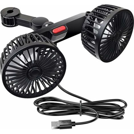 5V 2A Dual Head Car Fan, USB Fan with 3 Speed Levels, Wind (1/5)