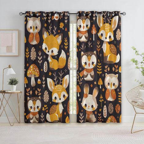 Lot de 2 100% Rideaux Occultant Isolant Thermique Anti Froid Rideau Occultants à Oeillets, MotifsStyle Livre d'images forêt d'automne 280 x 245 cm - 140L X 245H cm (2 Panneaux) (1/5)