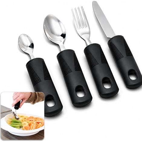4 Pièces Cuillère Couvert Parkinson Tremblements Easy Grip Set Couverts de Table (70 g par pièce) Aides Couvert avec Prise en Main Large et Antidérapante pour les Personnes Âgées, Handicapées (1/5)