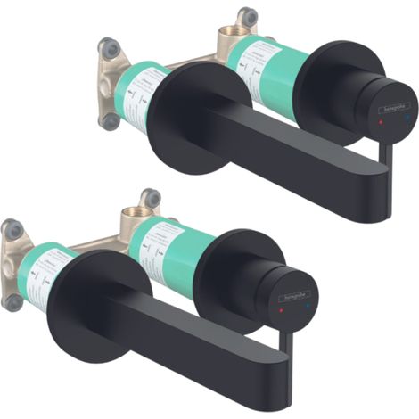 Juego de 2 mezcladores de lavabo de pared HANSGROHE Finoris 165 mm + desagüe libre negro mate + cuerpo empotrado