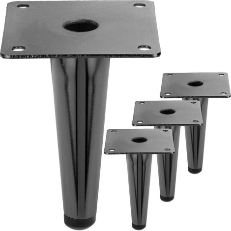 PrimeMatik - Lot de 4 pieds droits pour meubles avec forme conique et protection antidérapante, 12cm, couleur noir métallique. (1/5)