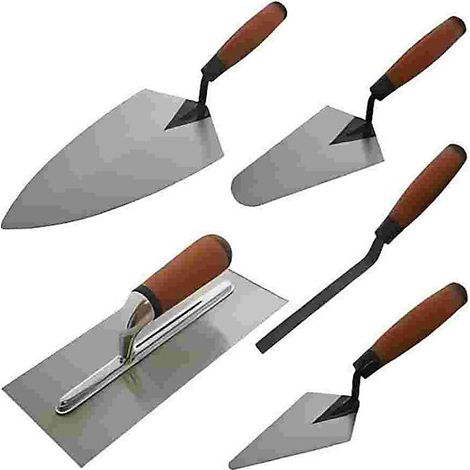 Set de 5 truelles de maçon robustes, outils de coffreur pour maçonnerie et construction, truelles à enduit chantier bâtiment