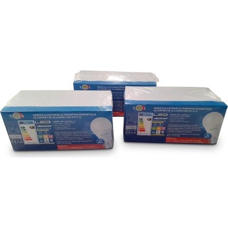 Lot de 30 ampoules led MEGAMAN avec cullot B22 dit bayonnette de 8.8W qui diffusent une lumière blanc chaud de 1001 Lumen avec une performance A++ pour la transition énergétique - Produit Neuf (1/5)