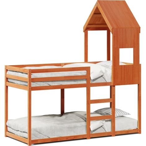 Maison Exclusive - Etagenbett mit Dach Wachsbraun 90x190 cm Massi