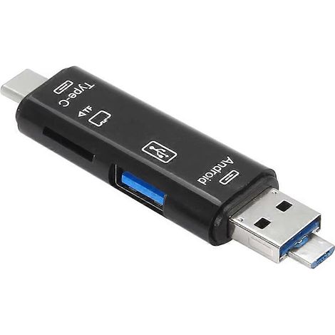 Lecteur de cartes mémoire multifonction USB 3.0 Type C, micro-USB, SD et TF pour ordinateur Android, station d'accueil OTG, adaptateur Type C noir (1/5)
