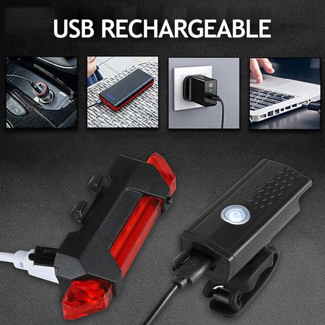 Phare de vélo feu arrière ensemble de sécurité de conduite de nuit visibilité à 360 degrés USB Rechargeable haute luminosité avertissement vie étanche (1/5)