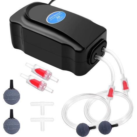 Adjustable 8W Aquarium Air Pump – Dual Quiet Outlets – Flow Rate 23 L/min – 200cm Hose and Accessories Included (1/5)