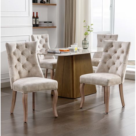 chaise salle a manger velours beige 51 cm dossier haut OKMYHOME (1/5)