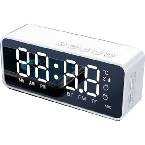 Mini réveil numérique avec cadran miroir, blanc, portable, haut-parleur intégré pour chambre ou bureau (1/4)