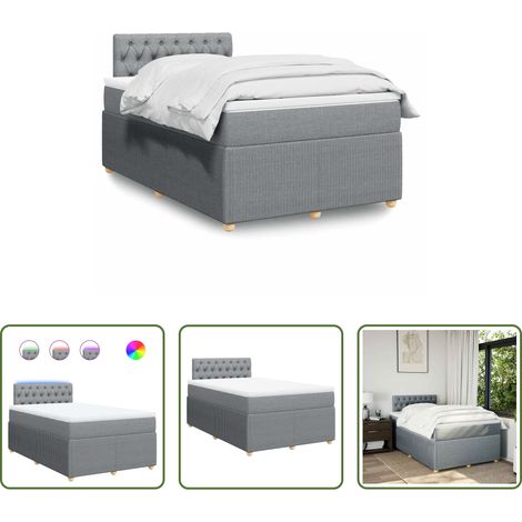 vidaXL LED-Leuchten - Boxspringbett mit Matratze Hellgrau 120x200 cm Stoff (1/5)