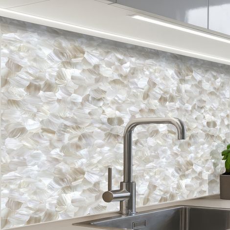 REVETEMENT MURAL DE CUISINE, CRÉDENCE DE CUISINE Blanc - Traits de pinceau - Effet de relief 80x60 cm