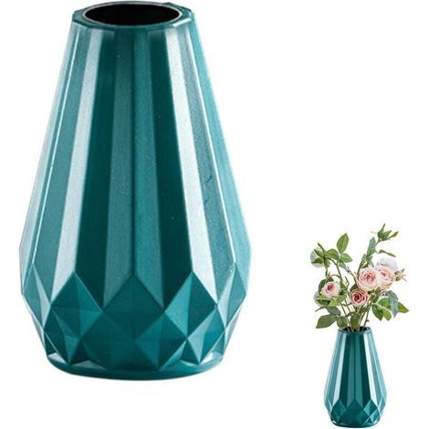 BUNTHAUS Vase décoratif en plastique incassable pour fleurs, vase à fleurs moderne pour salon, bureau, décoration de mariage (turquoise)