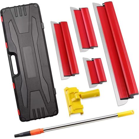 Kit de Lame a Llisser Enduit, Spatule Enduit Lissage, Outils de Spatule (25/40/60/80cm), Manche D'extension de 127 cm et 0,5 mm D'épaisseur, Boîte de Transport pour Décoration Murale et Construction (1/5)