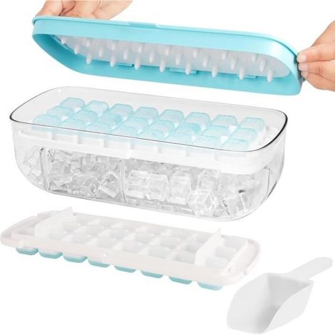 Boite a Glacons avec Couvercle Amovible en Silicone,Distributeur de Glaçon Souple avec Pelle Réutilisable,48 Moules,Démoulage Facile (1/4)