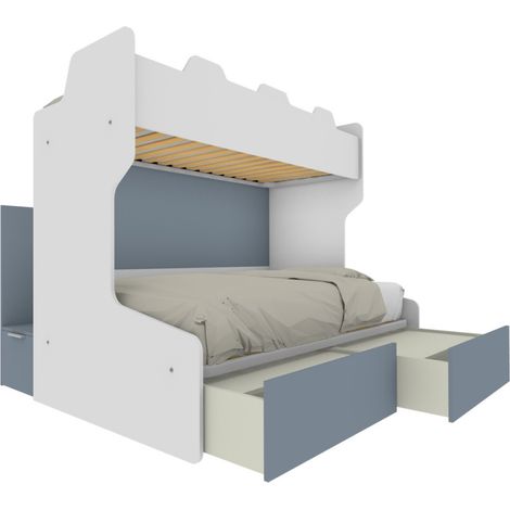 Letto a castello salvaspazio con scala contenitore - 1 Piazza e mezza + singolo - Bianco e Avio