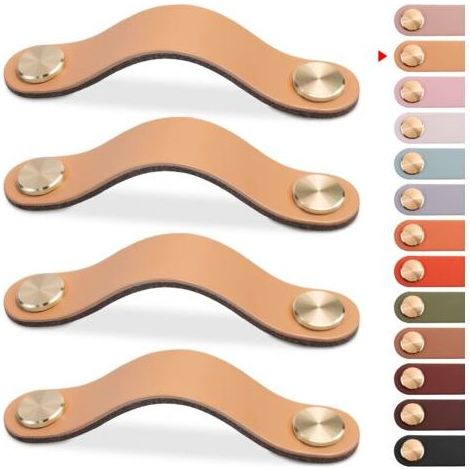 4pcs Poignée Meuble Cuir, Bouton Porte Placard Poignee Cuir Bouton de Tiroir, Poignee de Meuble Vintage pour Armoires, Commode, Cuisine, Salle de Bain (Beige, 160mm) (1/5)