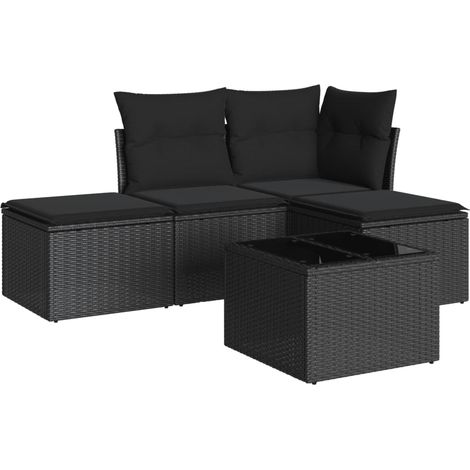 Set Divani da Giardino 5 pz con Cuscini in Polyrattan Nero vidaXL (1/3)
