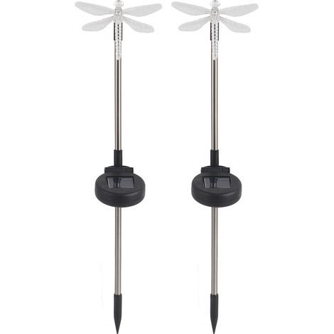 Lumières de voie, 2 pièces/ensemble Unique libellule solaire LED lumière de pelouse couleur changeante décoration de lumière de pieu de jardin (1/5)