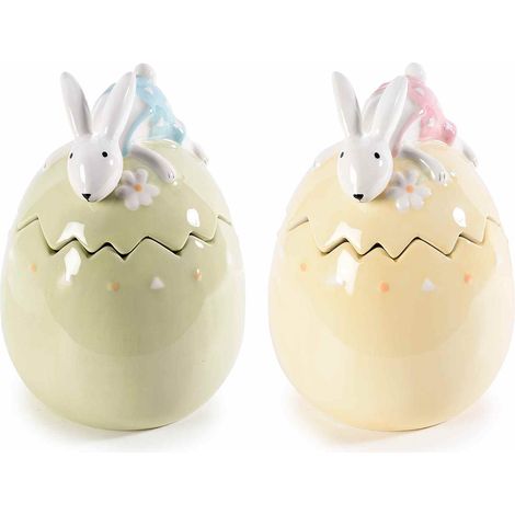 Barattoli da Cucina in Ceramica a Forma di Uovo con Coniglietti per Biscotti, Spezie, Alimenti Idea Regalo Pasqua, Primavera Set da 2 (1/3)