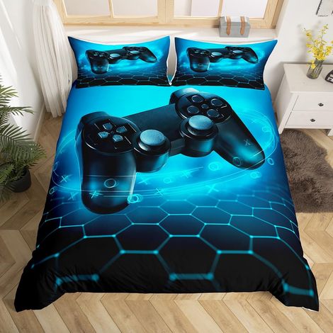Parure de lit pour garçon - 155 x 220 cm - Housse de couette pour enfants, adolescents, filles, salle de jeux, décoration d'une manette de jeu - Housse de couette et deux taies d'oreiller dans un sac (1/5)