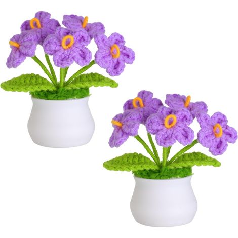 Fleur artificielle au crochet en pot, mini pot de fleurs tricoté, petite fleur faite main au crochet pour la décoration de la maison ou du bureau, cadeau f-14419-AquaForge (1/5)