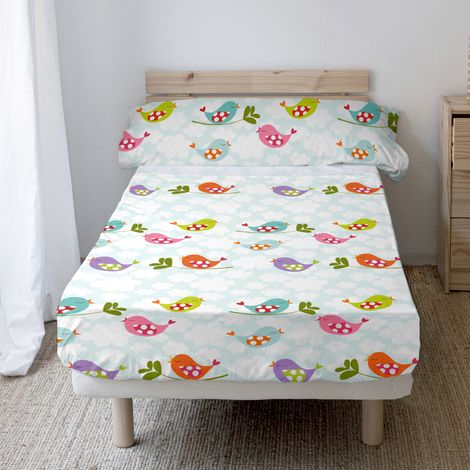 Parure de draps 2 pièces petits oiseaux 160x270 cm (lit 80/90) (1/5)