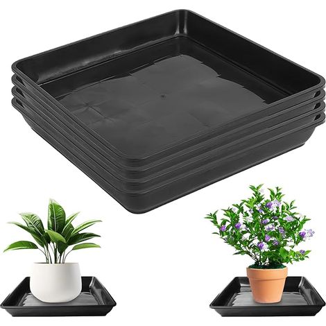 Lot de 4 soucoupes de pot de fleurs : 30 x 30 cm Jardinière carrée en plastique, palette carrée épaissie en plastique pour plantes d'extérieur et d'intérieur, noir