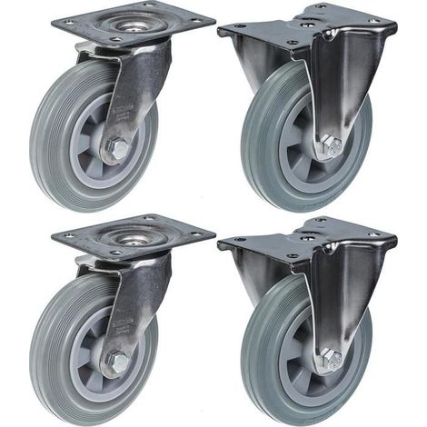 Rollen - 160 mm - Graugummi - Edelstahl - Tragfähigkeit 540 kg - Set von 4