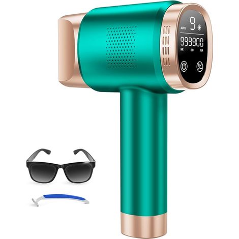 8 °C Épilateur Lumière Pulsée avec Refroidissement par la Glace, Lumière Pulsée 21J, 9 Niveaux, Lumière Rouge 600 NM, pour Femme et Homme, Visage, du Maillot et du Corps, Vert (1/5)