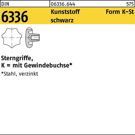 DIN 6336 Kunststoff schwarz K 40 M 6 Gewindebuchse Stahl gal Zn KU-St S 10 Stk (1/2)
