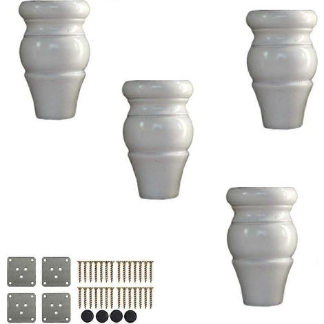 4er-Set Massivholz-Möbelbeine, runde Holzfüße, Ersatzfüße für Sofas, inklusive Montageplatte, Gummibaumholz, für TV-Schränke, 10 cm, Weiß