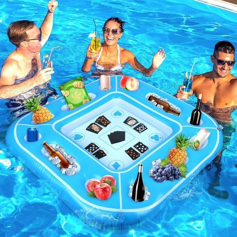 Schwimmender Spieltisch 101,6 cm (ca. 40 Zoll) mit wasserfesten Spielkarten, Spielbrett, Tablett und schwimmendem Getränkehalter. (1/5)