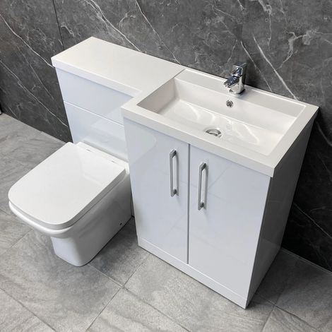 Arno 1100mm Vanity Bathroom Suite Sink + Toilet Unit L Shape - Right Hand, Square Pan-No Tap (1/5)