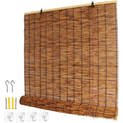 Store Bambou Exterieur, Rideaux en Roseau Occultant 70%, Jalousie Romains avec Levage, pour Terrasse Fenêtres et Portes, Pergola Balcon Interieur Cuisine 40 60 70 80 90 100 120 130 150 160 180cm -
